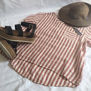 Striped red/white linen tee NWT